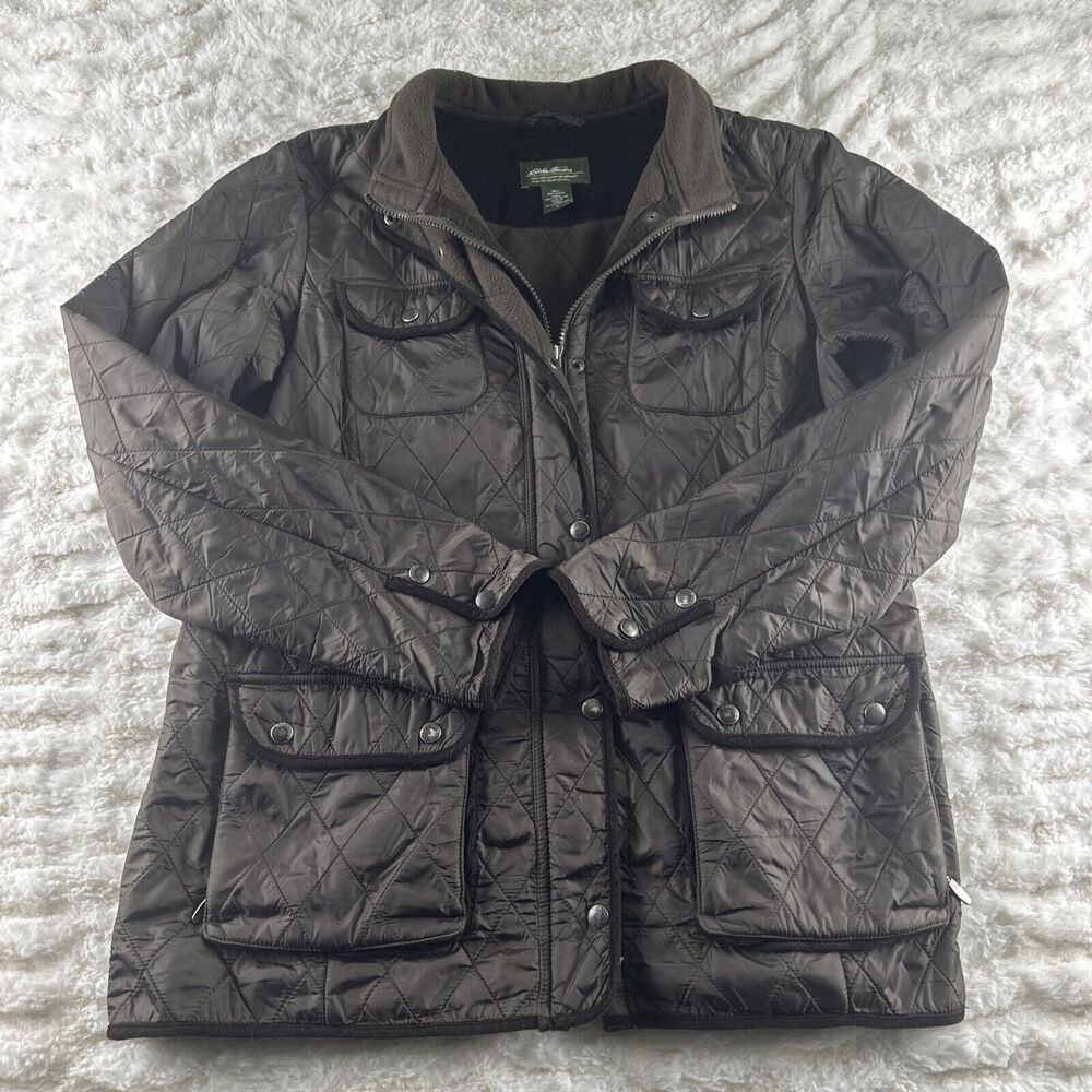 Eddie Bauer Brown Quilted Puffer Bomber Jacket Women's Size Large Zip Front - Picture 6 of 16